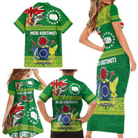 Cook Islands Meri Kiritimiti Family Matching Short Sleeve Bodycon Dress and Hawaiian Shirt Christmas Turtle - Cooks Islands Emblems and Polynesian Art Pattern LT03 - Polynesian Pride