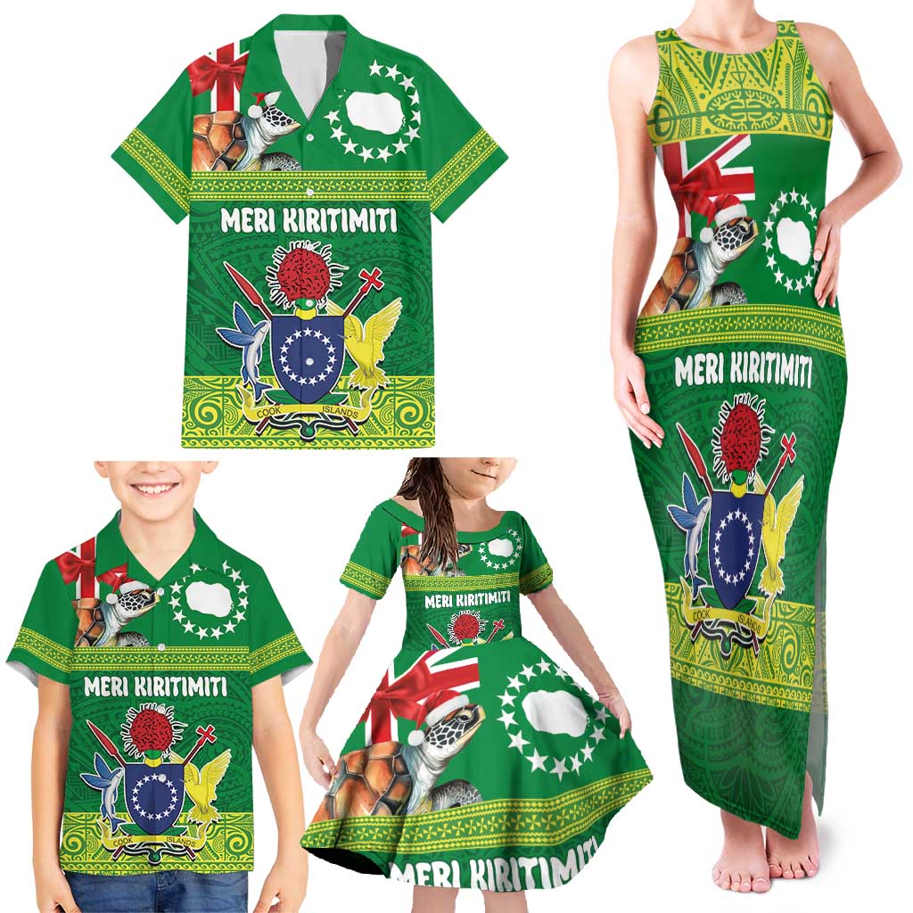Cook Islands Meri Kiritimiti Family Matching Tank Maxi Dress and Hawaiian Shirt Christmas Turtle - Cooks Islands Emblems and Polynesian Art Pattern LT03 - Polynesian Pride