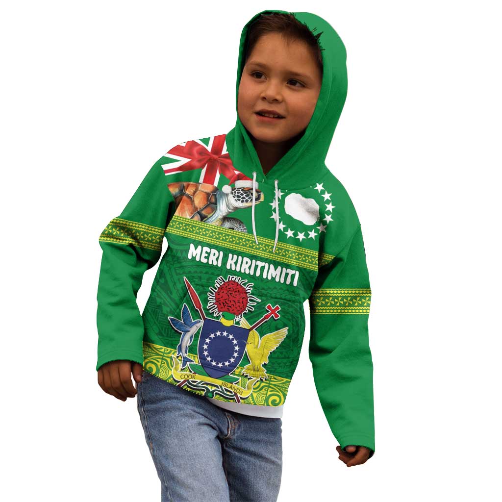 Cook Islands Meri Kiritimiti Kid Hoodie Christmas Turtle - Cooks Islands Emblems and Polynesian Art Pattern