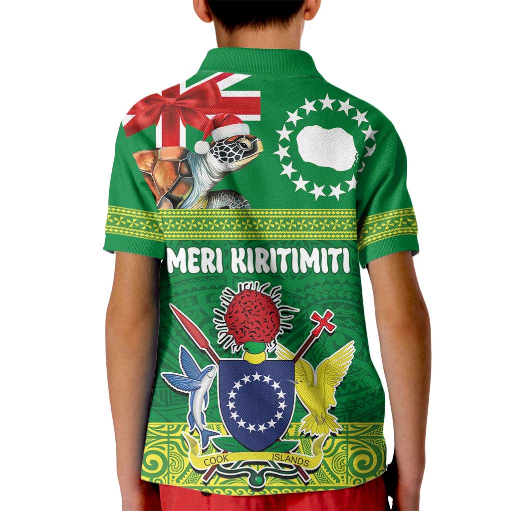 Cook Islands Meri Kiritimiti Kid Polo Shirt Christmas Turtle - Cooks Islands Emblems and Polynesian Art Pattern