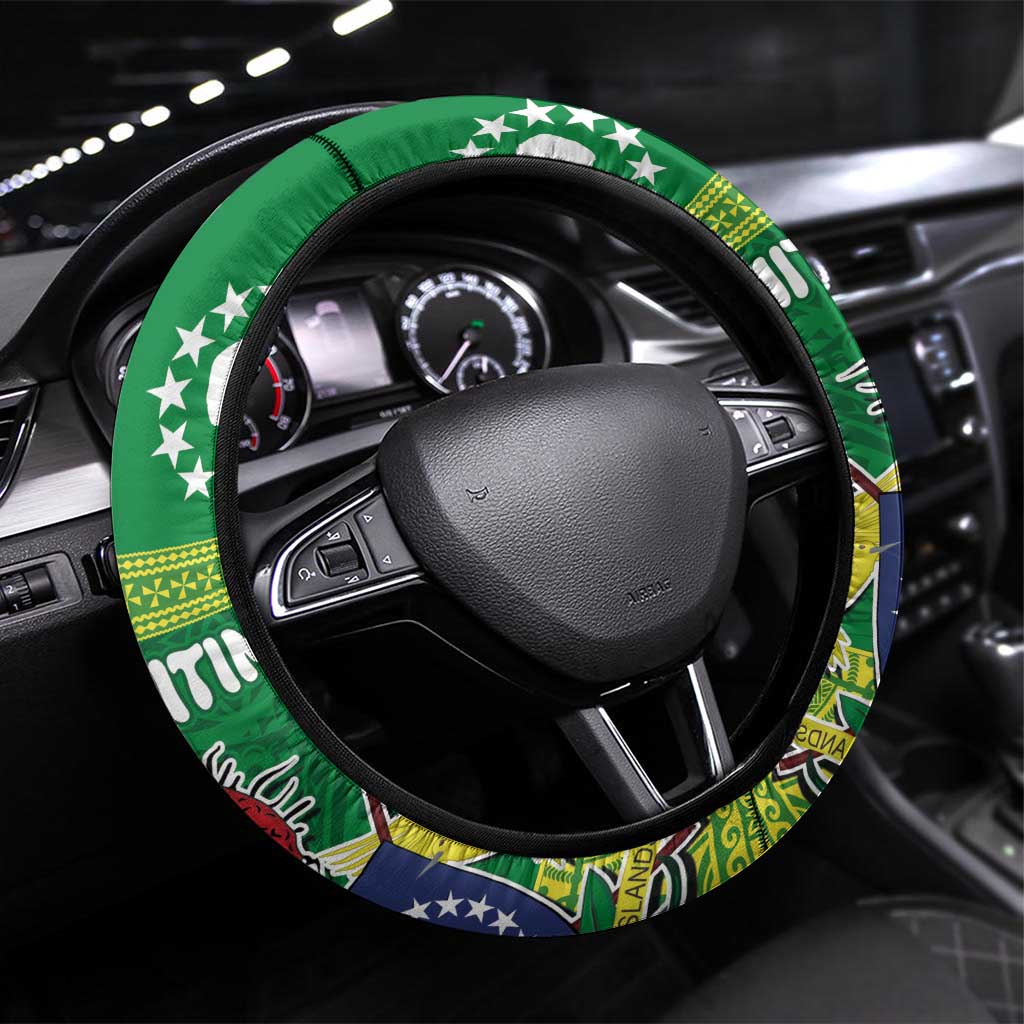 Cook Islands Meri Kiritimiti Steering Wheel Cover Christmas Turtle - Cooks Islands Emblems and Polynesian Art Pattern LT03 Universal Fit Green - Polynesian Pride