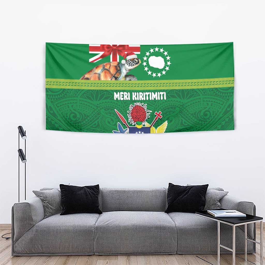 Cook Islands Meri Kiritimiti Tapestry Christmas Turtle - Cooks Islands Emblems and Polynesian Art Pattern