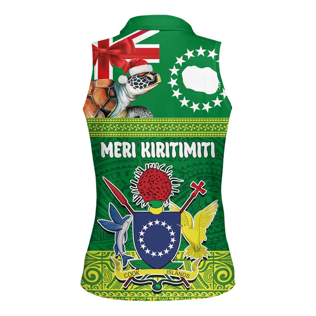 Cook Islands Meri Kiritimiti Women Sleeveless Polo Shirt Christmas Turtle - Cooks Islands Emblems and Polynesian Art Pattern