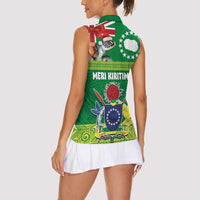 Cook Islands Meri Kiritimiti Women Sleeveless Polo Shirt Christmas Turtle - Cooks Islands Emblems and Polynesian Art Pattern