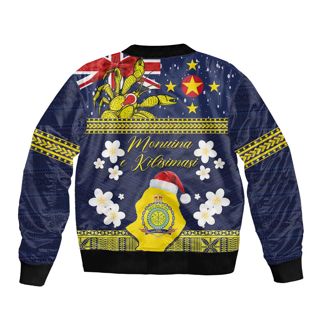 Niue Monuina e Kilisimasi Bomber Jacket Christmas Uga - Niue Map and Emblem with Hiapo Art Pattern
