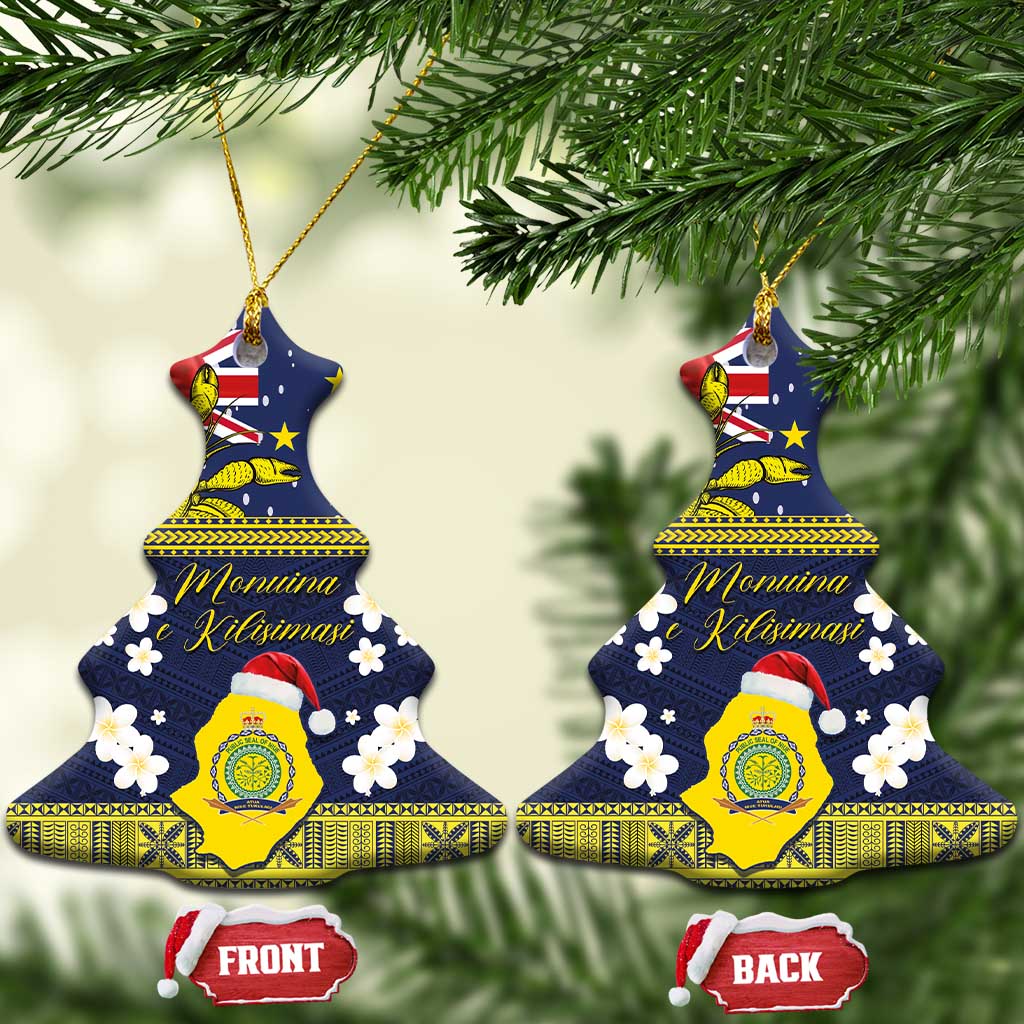 Niue Monuina e Kilisimasi Ceramic Ornament Christmas Uga - Niue Map and Emblem with Hiapo Art Pattern