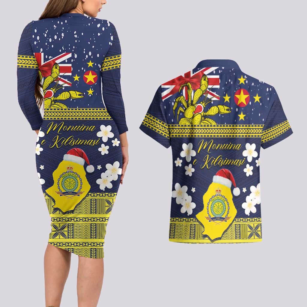 Niue Monuina e Kilisimasi Couples Matching Long Sleeve Bodycon Dress and Hawaiian Shirt Christmas Uga - Niue Map and Emblem with Hiapo Art Pattern LT03 - Polynesian Pride