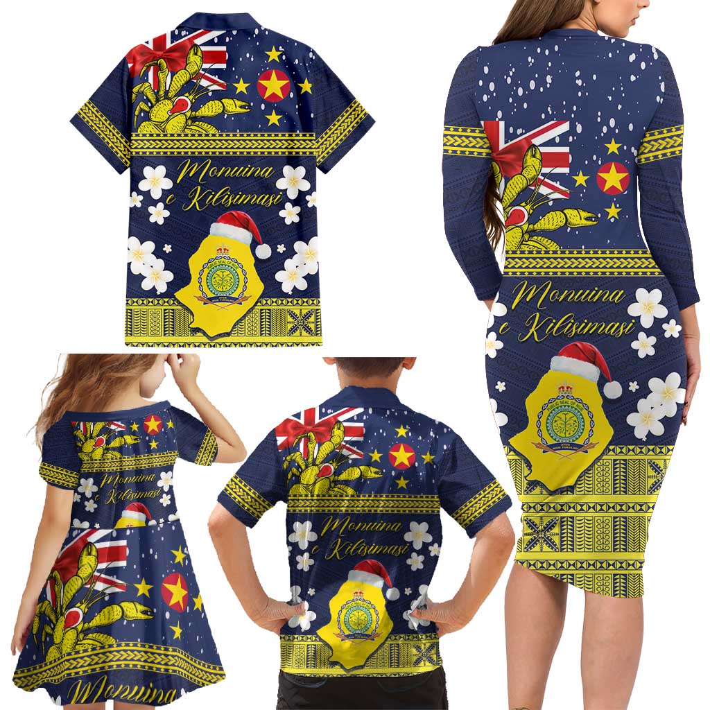 Niue Monuina e Kilisimasi Family Matching Long Sleeve Bodycon Dress and Hawaiian Shirt Christmas Uga - Niue Map and Emblem with Hiapo Art Pattern LT03 - Polynesian Pride