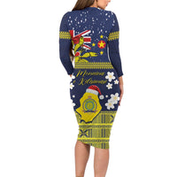 Niue Monuina e Kilisimasi Family Matching Long Sleeve Bodycon Dress and Hawaiian Shirt Christmas Uga - Niue Map and Emblem with Hiapo Art Pattern LT03 - Polynesian Pride