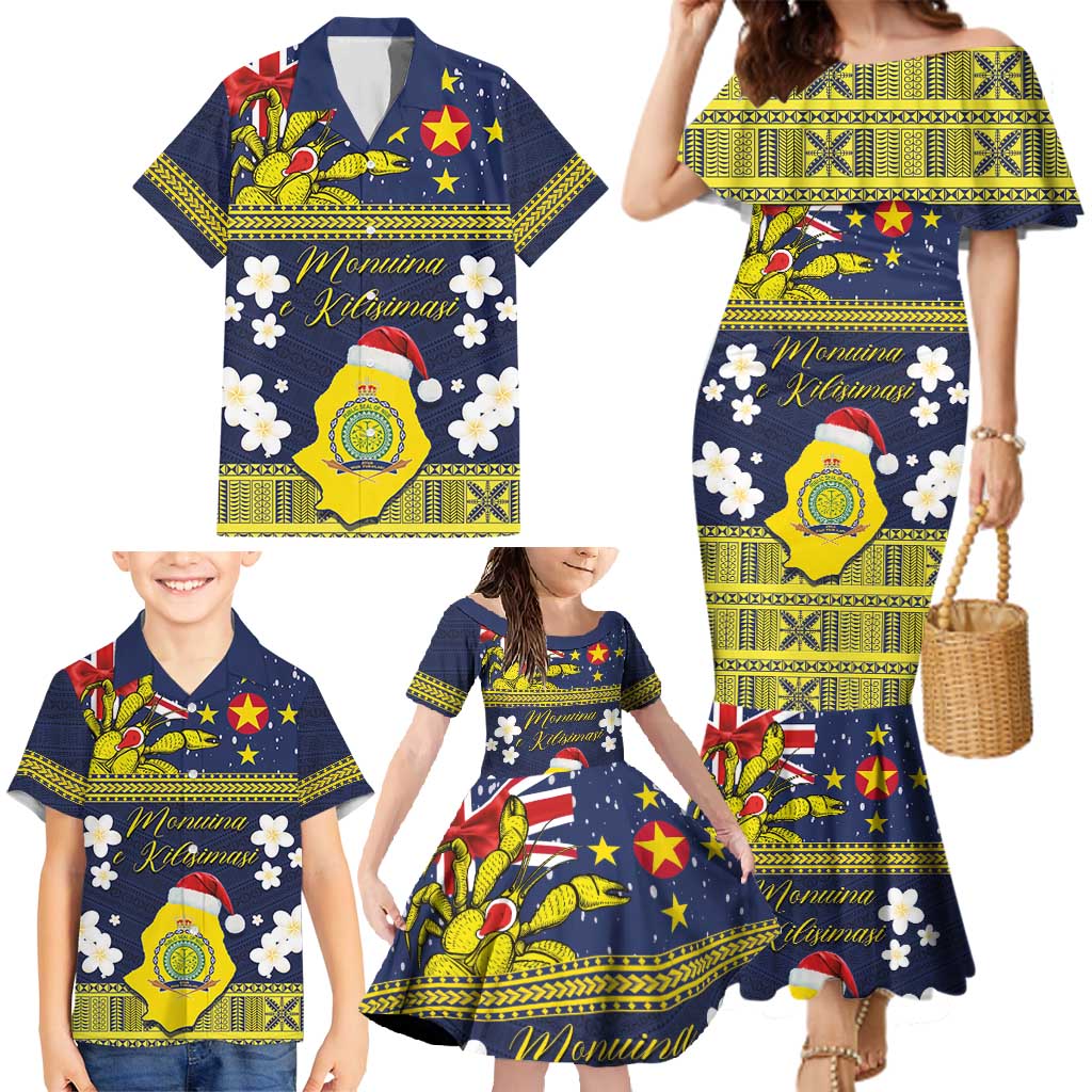 Niue Monuina e Kilisimasi Family Matching Mermaid Dress and Hawaiian Shirt Christmas Uga - Niue Map and Emblem with Hiapo Art Pattern LT03 - Polynesian Pride