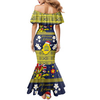 Niue Monuina e Kilisimasi Family Matching Mermaid Dress and Hawaiian Shirt Christmas Uga - Niue Map and Emblem with Hiapo Art Pattern LT03 - Polynesian Pride
