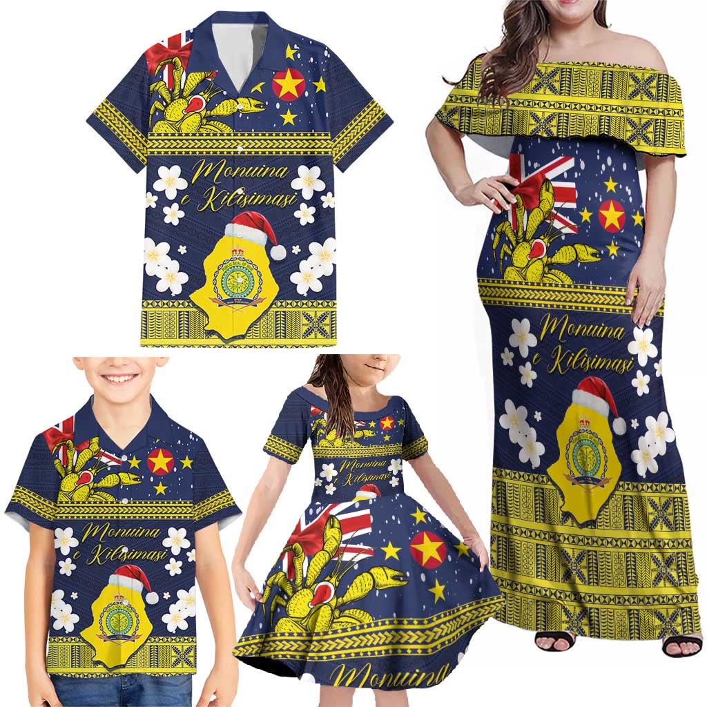 Niue Monuina e Kilisimasi Family Matching Off Shoulder Maxi Dress and Hawaiian Shirt Christmas Uga - Niue Map and Emblem with Hiapo Art Pattern LT03 - Polynesian Pride