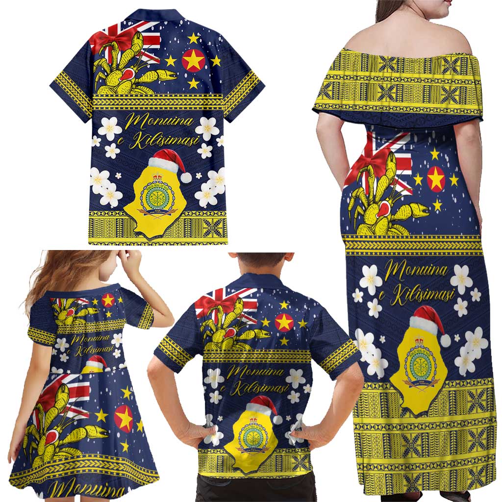 Niue Monuina e Kilisimasi Family Matching Off Shoulder Maxi Dress and Hawaiian Shirt Christmas Uga - Niue Map and Emblem with Hiapo Art Pattern LT03 - Polynesian Pride
