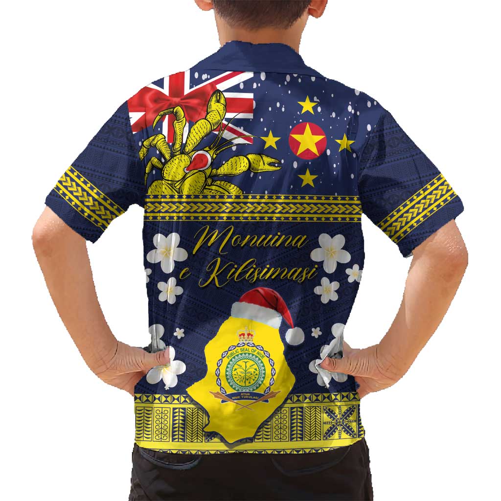 Niue Monuina e Kilisimasi Family Matching Off Shoulder Short Dress and Hawaiian Shirt Christmas Uga - Niue Map and Emblem with Hiapo Art Pattern LT03 - Polynesian Pride