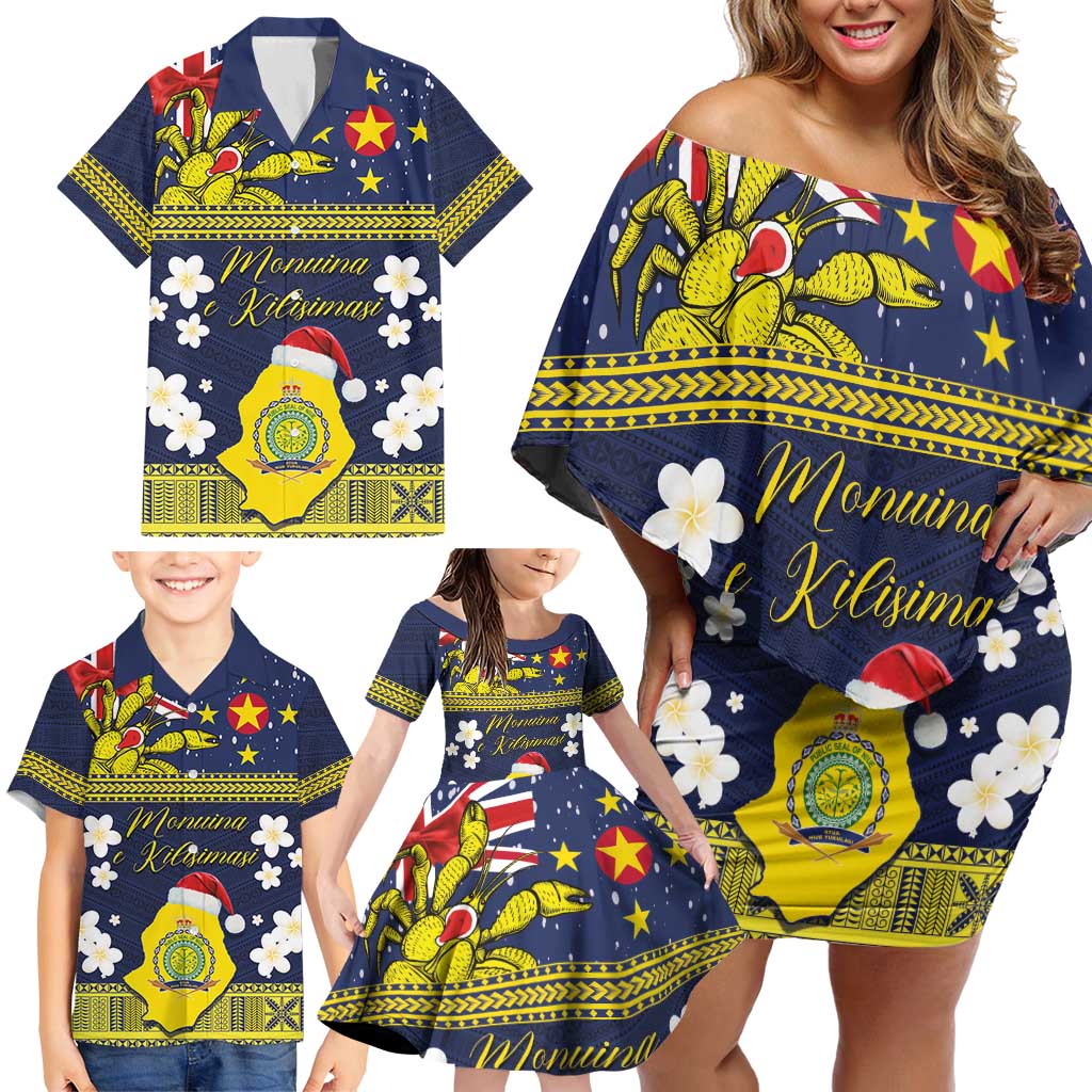 Niue Monuina e Kilisimasi Family Matching Off Shoulder Short Dress and Hawaiian Shirt Christmas Uga - Niue Map and Emblem with Hiapo Art Pattern LT03 - Polynesian Pride