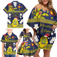 Niue Monuina e Kilisimasi Family Matching Off Shoulder Short Dress and Hawaiian Shirt Christmas Uga - Niue Map and Emblem with Hiapo Art Pattern LT03 - Polynesian Pride