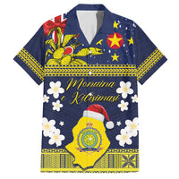 Niue Monuina e Kilisimasi Family Matching Off Shoulder Short Dress and Hawaiian Shirt Christmas Uga - Niue Map and Emblem with Hiapo Art Pattern LT03 Dad's Shirt - Short Sleeve Yellow - Polynesian Pride