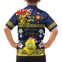 Niue Monuina e Kilisimasi Family Matching Short Sleeve Bodycon Dress and Hawaiian Shirt Christmas Uga - Niue Map and Emblem with Hiapo Art Pattern LT03 - Polynesian Pride
