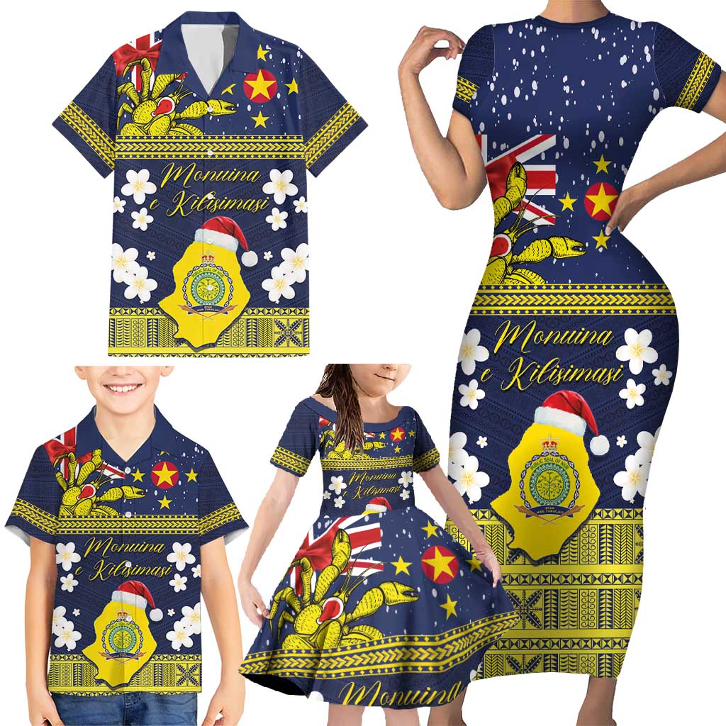 Niue Monuina e Kilisimasi Family Matching Short Sleeve Bodycon Dress and Hawaiian Shirt Christmas Uga - Niue Map and Emblem with Hiapo Art Pattern LT03 - Polynesian Pride