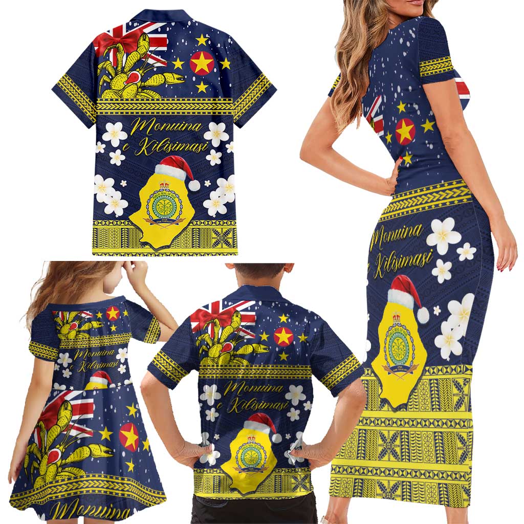 Niue Monuina e Kilisimasi Family Matching Short Sleeve Bodycon Dress and Hawaiian Shirt Christmas Uga - Niue Map and Emblem with Hiapo Art Pattern LT03 - Polynesian Pride