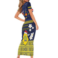 Niue Monuina e Kilisimasi Family Matching Short Sleeve Bodycon Dress and Hawaiian Shirt Christmas Uga - Niue Map and Emblem with Hiapo Art Pattern LT03 - Polynesian Pride