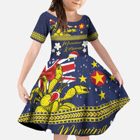 Niue Monuina e Kilisimasi Family Matching Tank Maxi Dress and Hawaiian Shirt Christmas Uga - Niue Map and Emblem with Hiapo Art Pattern LT03 Daughter's Dress Yellow - Polynesian Pride