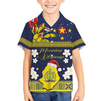 Niue Monuina e Kilisimasi Kid Hawaiian Shirt Christmas Uga - Niue Map and Emblem with Hiapo Art Pattern