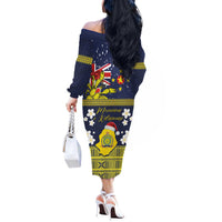 Niue Monuina e Kilisimasi Off The Shoulder Long Sleeve Dress Christmas Uga - Niue Map and Emblem with Hiapo Art Pattern