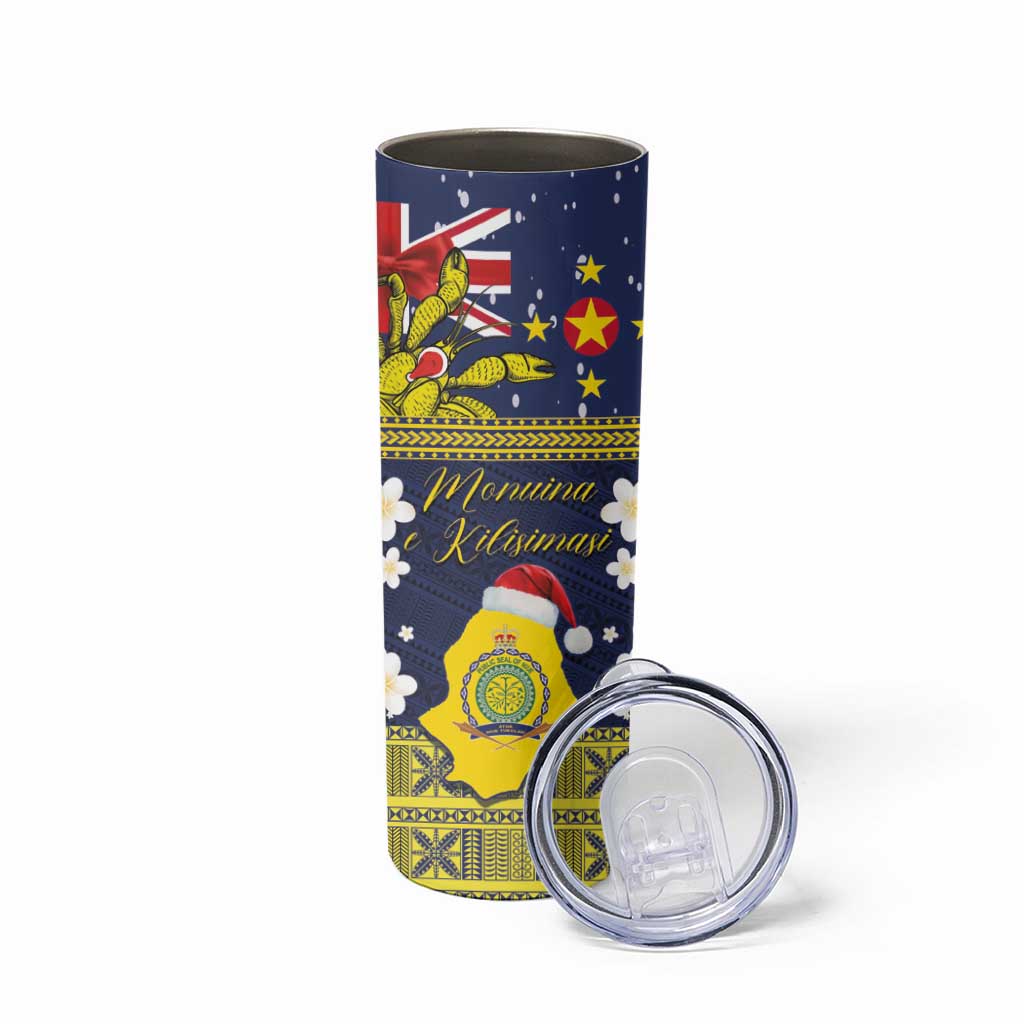 Niue Monuina e Kilisimasi Skinny Tumbler Christmas Uga - Niue Map and Emblem with Hiapo Art Pattern