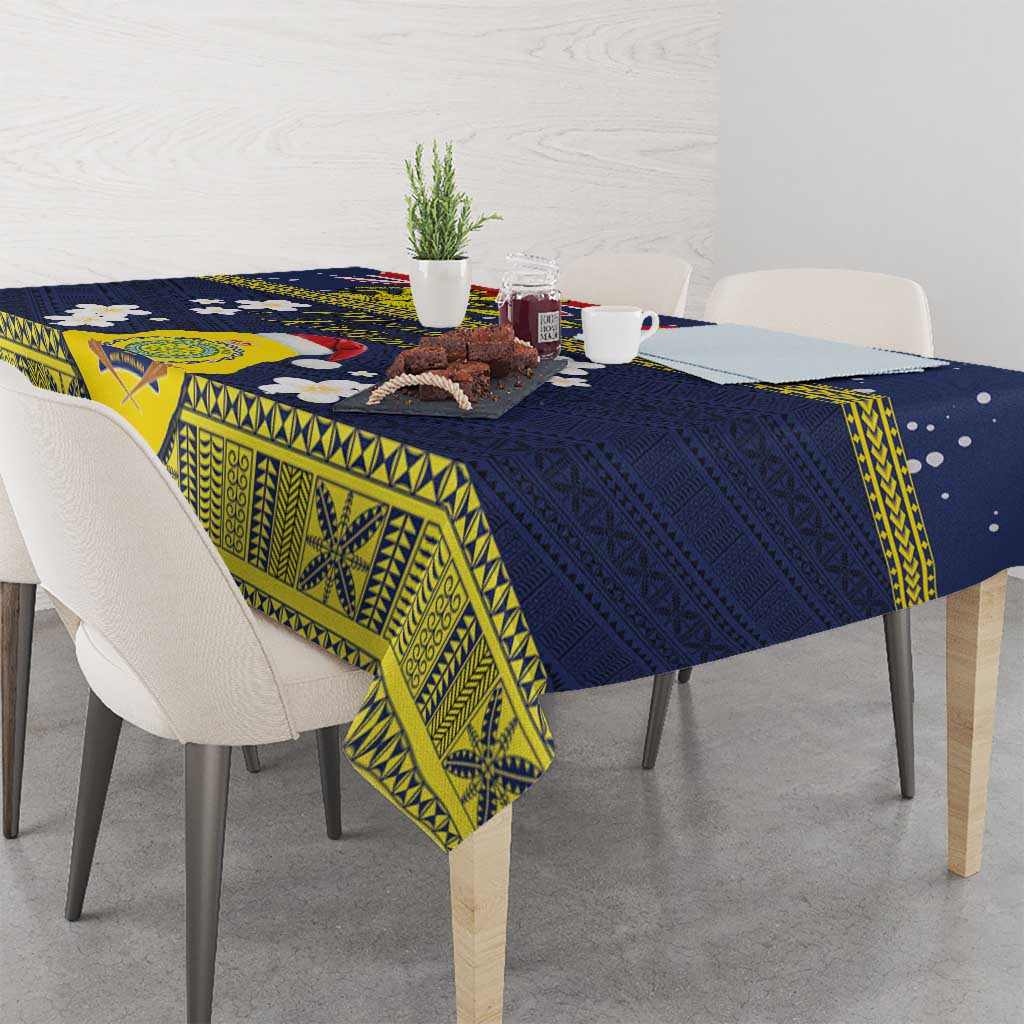 Niue Monuina e Kilisimasi Tablecloth Christmas Uga - Niue Map and Emblem with Hiapo Art Pattern
