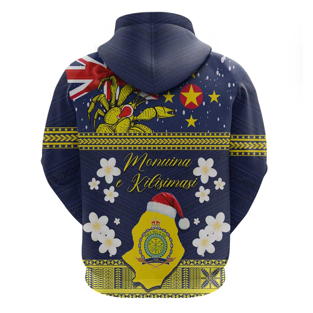 Niue Monuina e Kilisimasi Zip Hoodie Christmas Uga - Niue Map and Emblem with Hiapo Art Pattern
