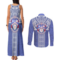 Tonga Apifoou School Couples Matching Tank Maxi Dress and Long Sleeve Button Shirt Ngatu and Polynesian Pattern LT03 - Polynesian Pride