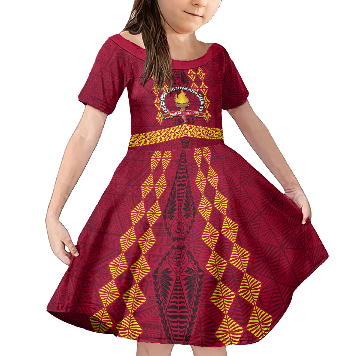 Tonga Beulah College Family Matching Mermaid Dress and Hawaiian Shirt Ngatu and Polynesian Pattern LT03 Daughter's Dress Red - Polynesian Pride
