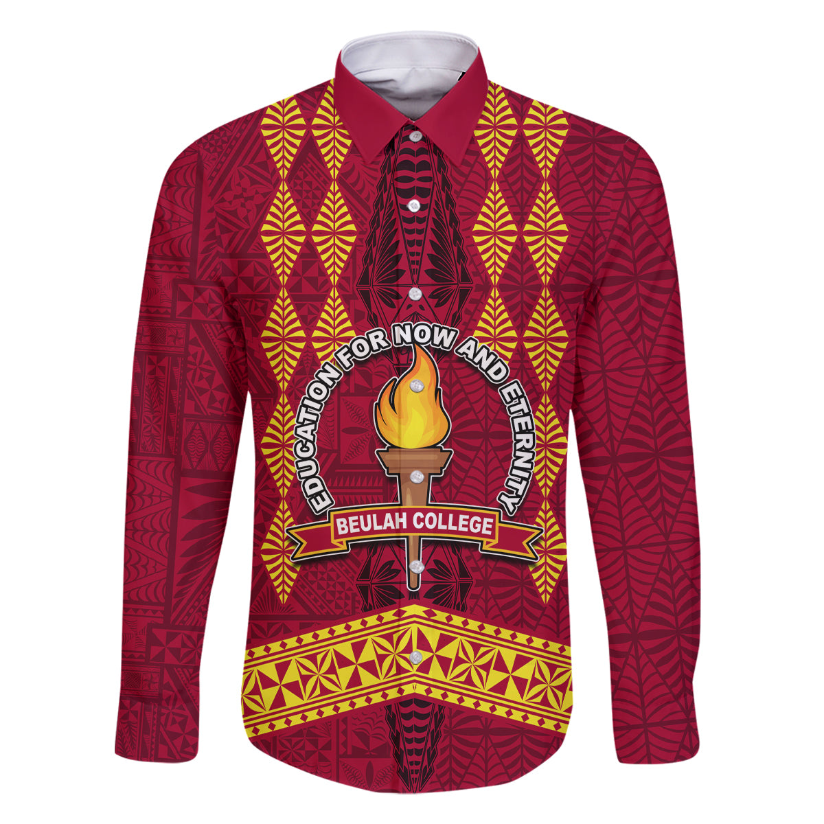 Tonga Beulah College Family Matching Off Shoulder Long Sleeve Dress and Hawaiian Shirt Ngatu and Polynesian Pattern LT03 Dad's Shirt - Long Sleeve Red - Polynesian Pride