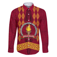 Tonga Beulah College Family Matching Off Shoulder Long Sleeve Dress and Hawaiian Shirt Ngatu and Polynesian Pattern LT03 Dad's Shirt - Long Sleeve Red - Polynesian Pride