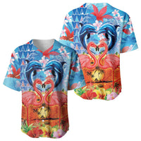 Hawaiian Love-Couple Dolphins and Flamingos Baseball Jersey - Polynesian Pride
