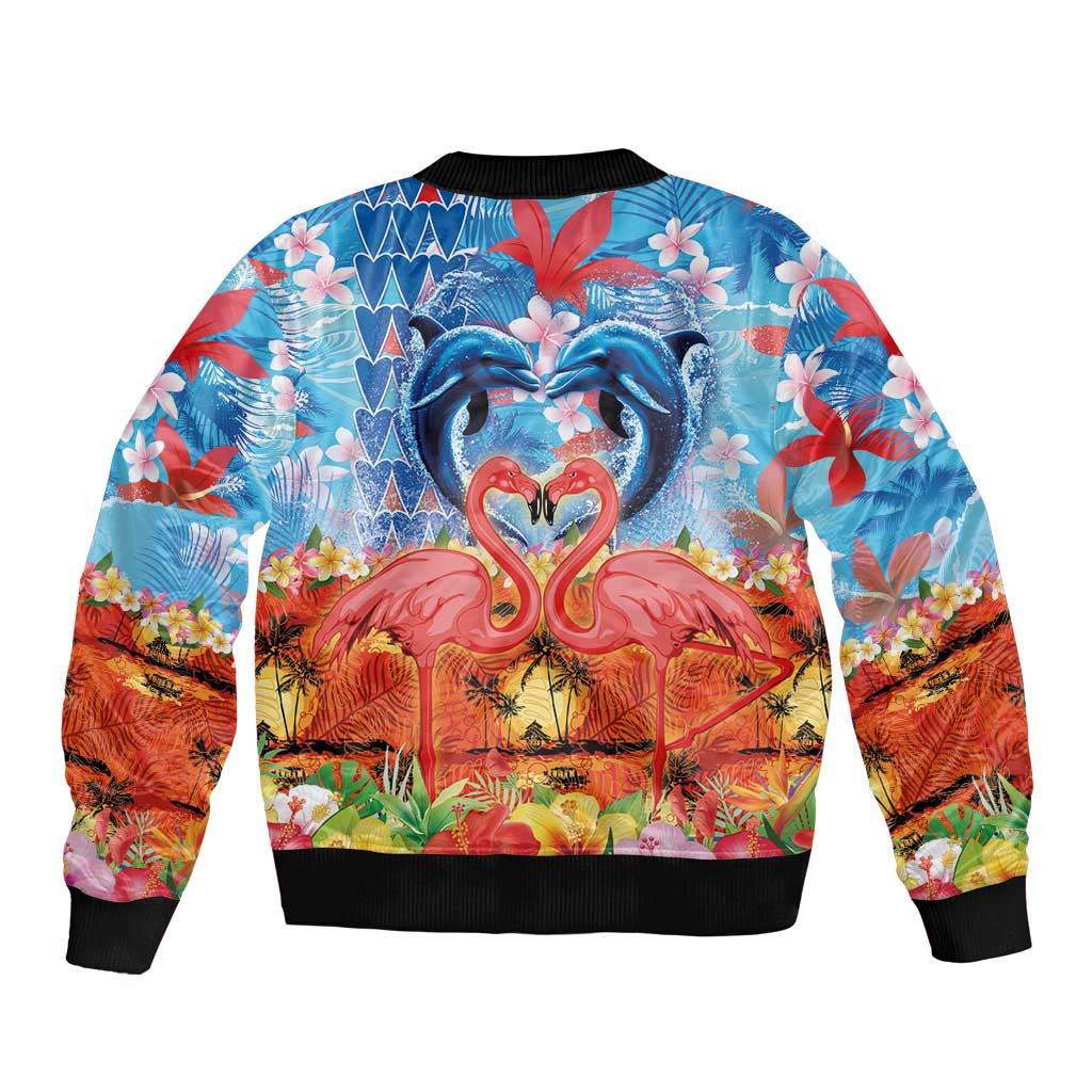 Hawaiian Love-Couple Dolphins and Flamingos Bomber Jacket - Polynesian Pride