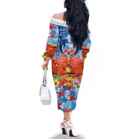 Hawaiian Love-Couple Dolphins and Flamingos Family Matching Off The Shoulder Long Sleeve Dress and Hawaiian Shirt LT03 - Polynesian Pride