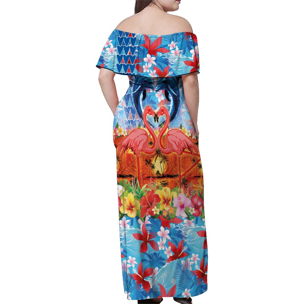 Hawaiian Love-Couple Dolphins and Flamingos Family Matching Off Shoulder Maxi Dress and Hawaiian Shirt LT03 - Polynesian Pride