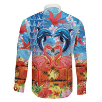 Hawaiian Love-Couple Dolphins and Flamingos Family Matching Off Shoulder Short Dress and Hawaiian Shirt LT03 - Polynesian Pride