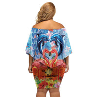 Hawaiian Love-Couple Dolphins and Flamingos Family Matching Off Shoulder Short Dress and Hawaiian Shirt LT03 - Polynesian Pride