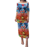 Hawaiian Love-Couple Dolphins and Flamingos Family Matching Puletasi and Hawaiian Shirt LT03 Mom's Dress Multicolor - Polynesian Pride