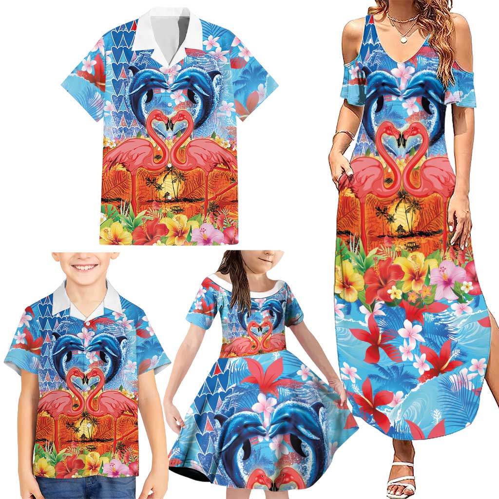 Hawaiian Love-Couple Dolphins and Flamingos Family Matching Summer Maxi Dress and Hawaiian Shirt LT03 - Polynesian Pride