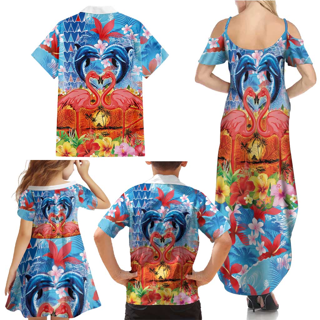 Hawaiian Love-Couple Dolphins and Flamingos Family Matching Summer Maxi Dress and Hawaiian Shirt LT03 - Polynesian Pride