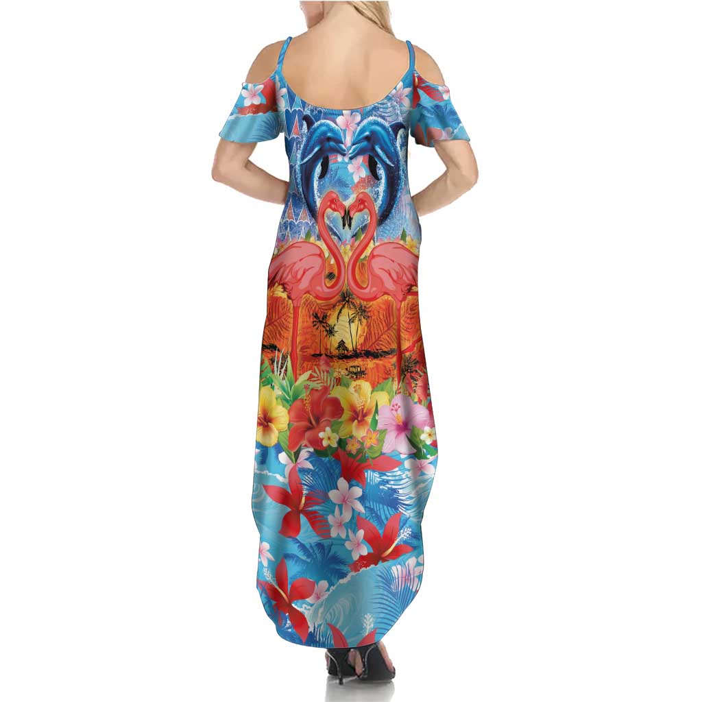 Hawaiian Love-Couple Dolphins and Flamingos Family Matching Summer Maxi Dress and Hawaiian Shirt LT03 - Polynesian Pride