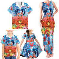 Hawaiian Love-Couple Dolphins and Flamingos Family Matching Tank Maxi Dress and Hawaiian Shirt LT03 - Polynesian Pride