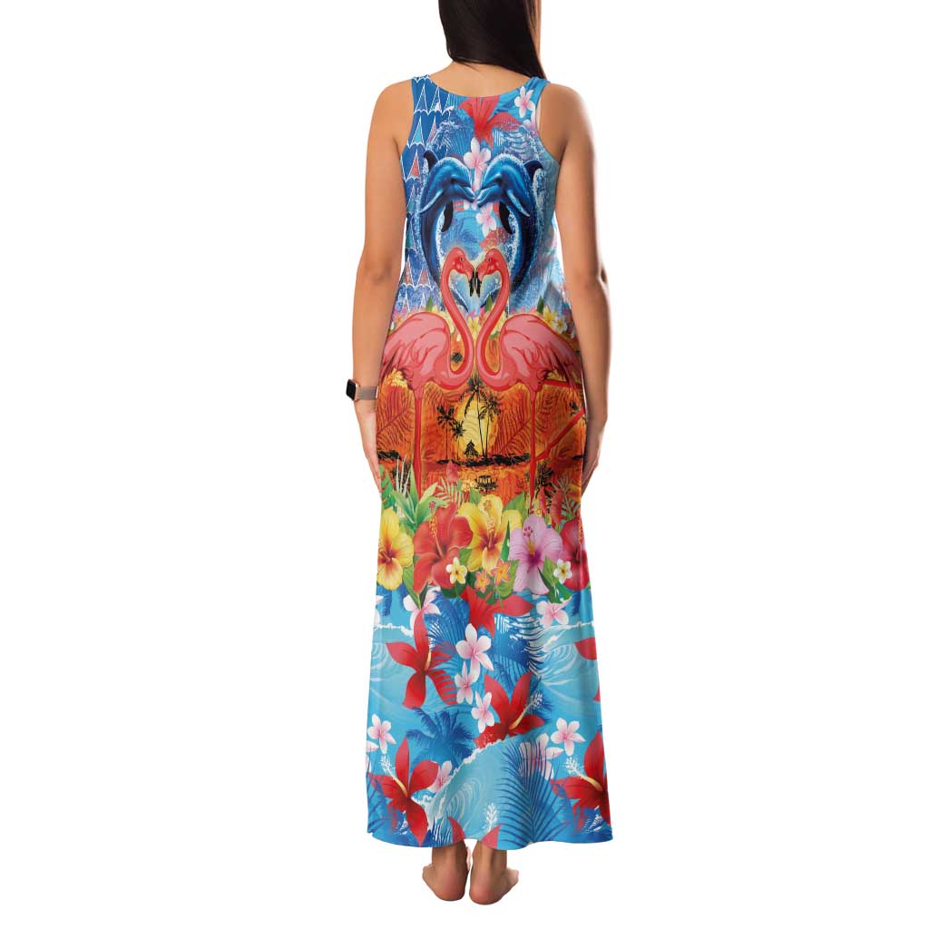 Hawaiian Love-Couple Dolphins and Flamingos Family Matching Tank Maxi Dress and Hawaiian Shirt LT03 - Polynesian Pride