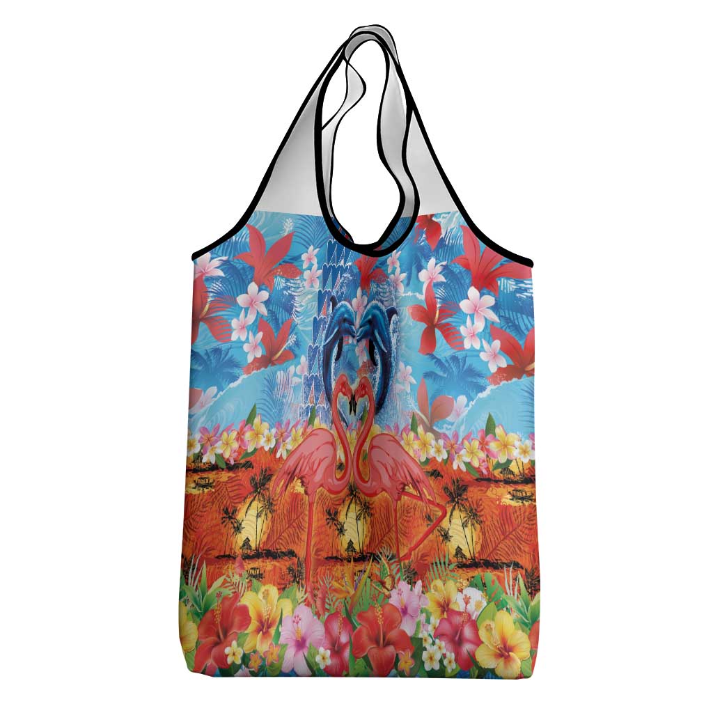 Hawaiian Love-Couple Dolphins and Flamingos Grocery Bag LT03 - Polynesian Pride