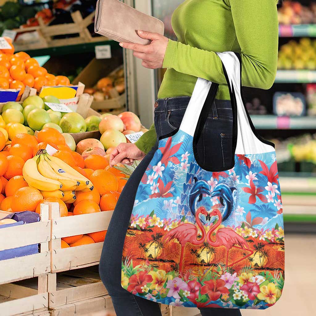 Hawaiian Love-Couple Dolphins and Flamingos Grocery Bag LT03 - Polynesian Pride