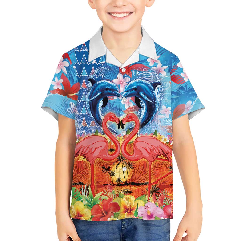 Hawaiian Love-Couple Dolphins and Flamingos Kid Hawaiian Shirt - Polynesian Pride